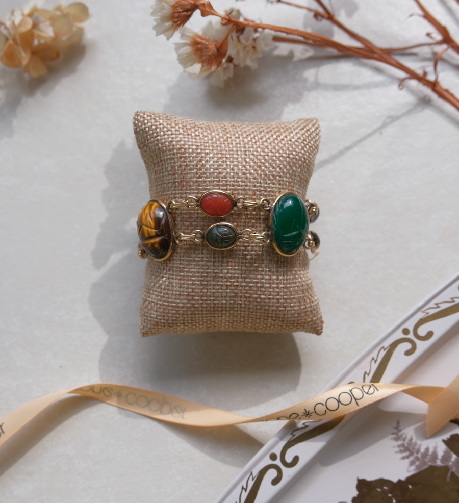 Polly Double Strand Vintage Scarab Bracelet (7.5") - Stone Cooper