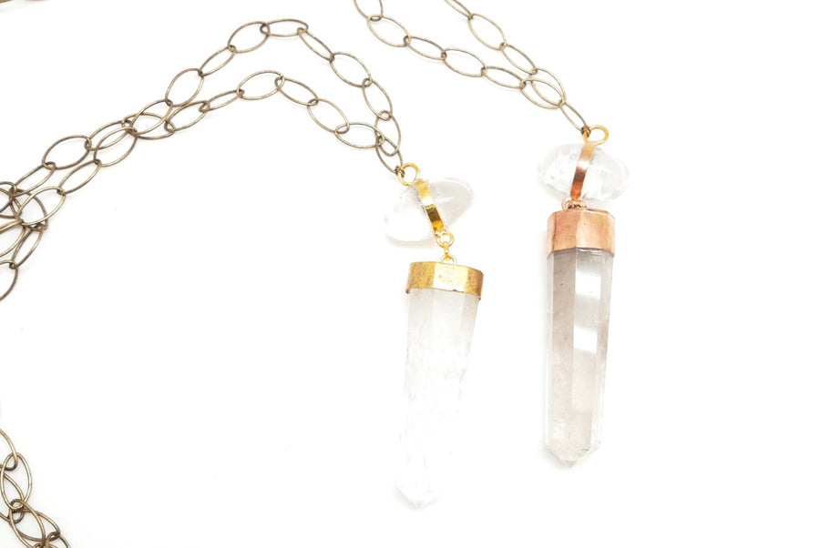 Double Quartz Point and Sphere Necklace - Stone Cooper