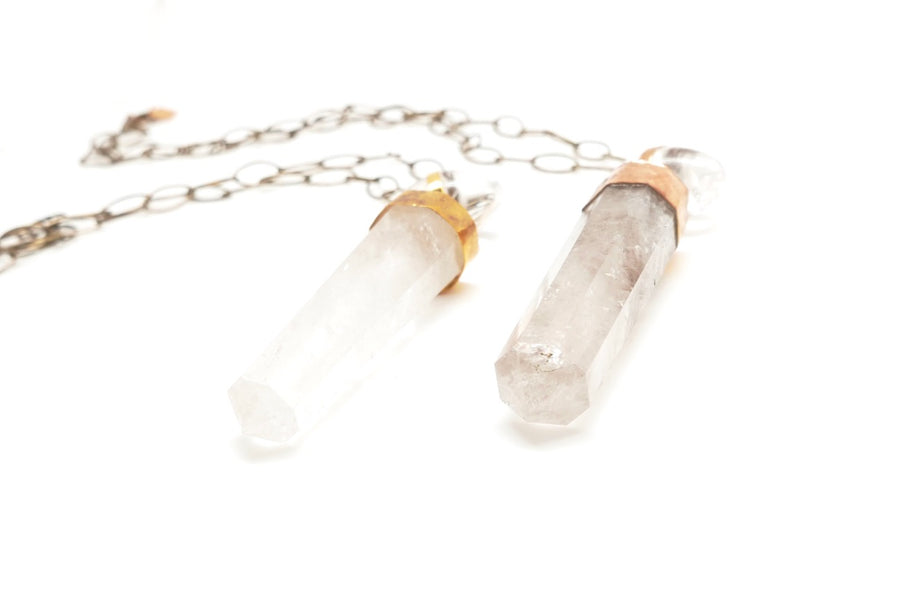 Double Quartz Point and Sphere Necklace - Stone Cooper